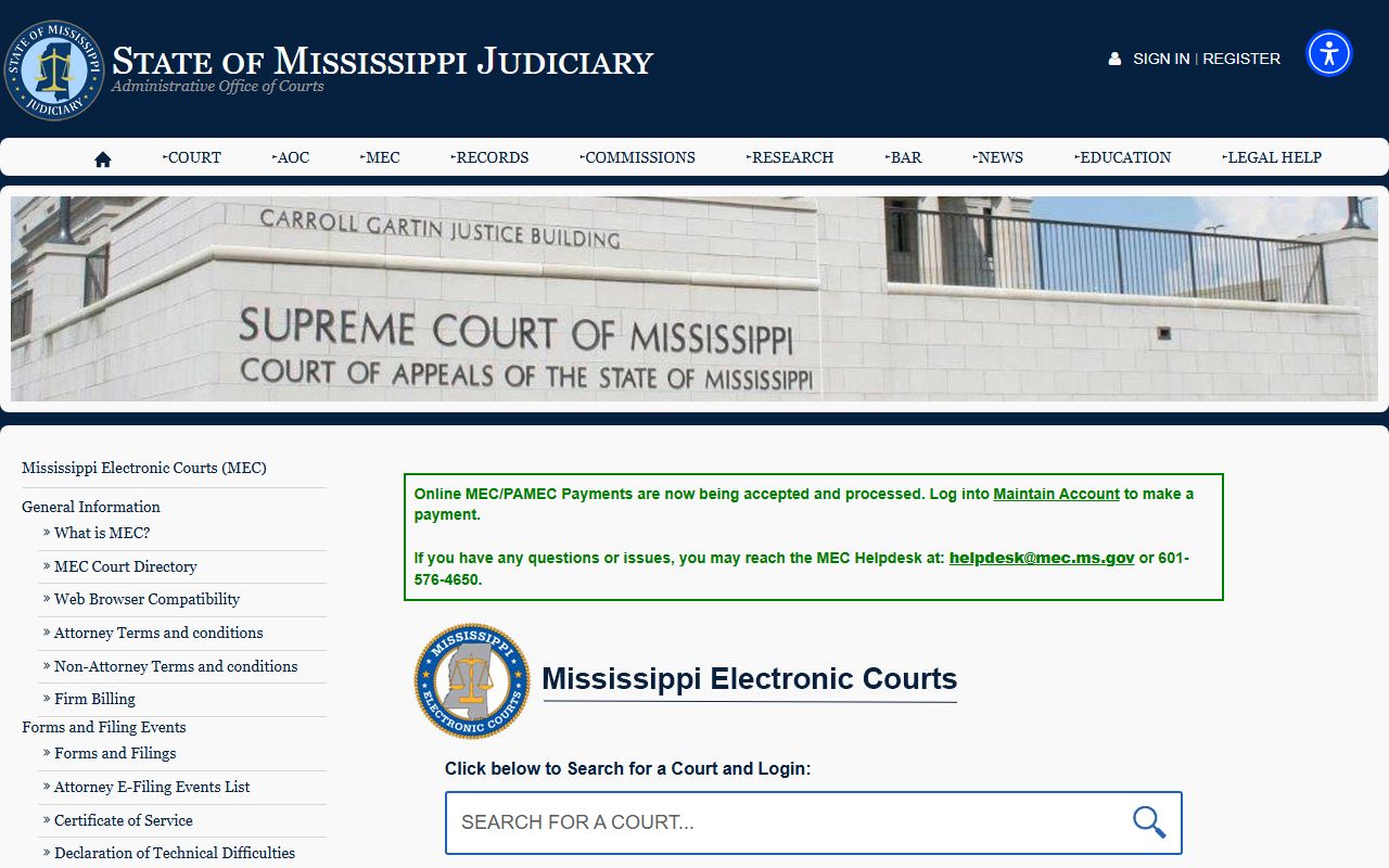 Warren County court records access through the Mississippi Electronic Courts system