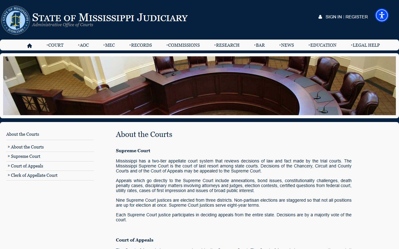 Warren County court records Mississippi Judiciary court structure overview