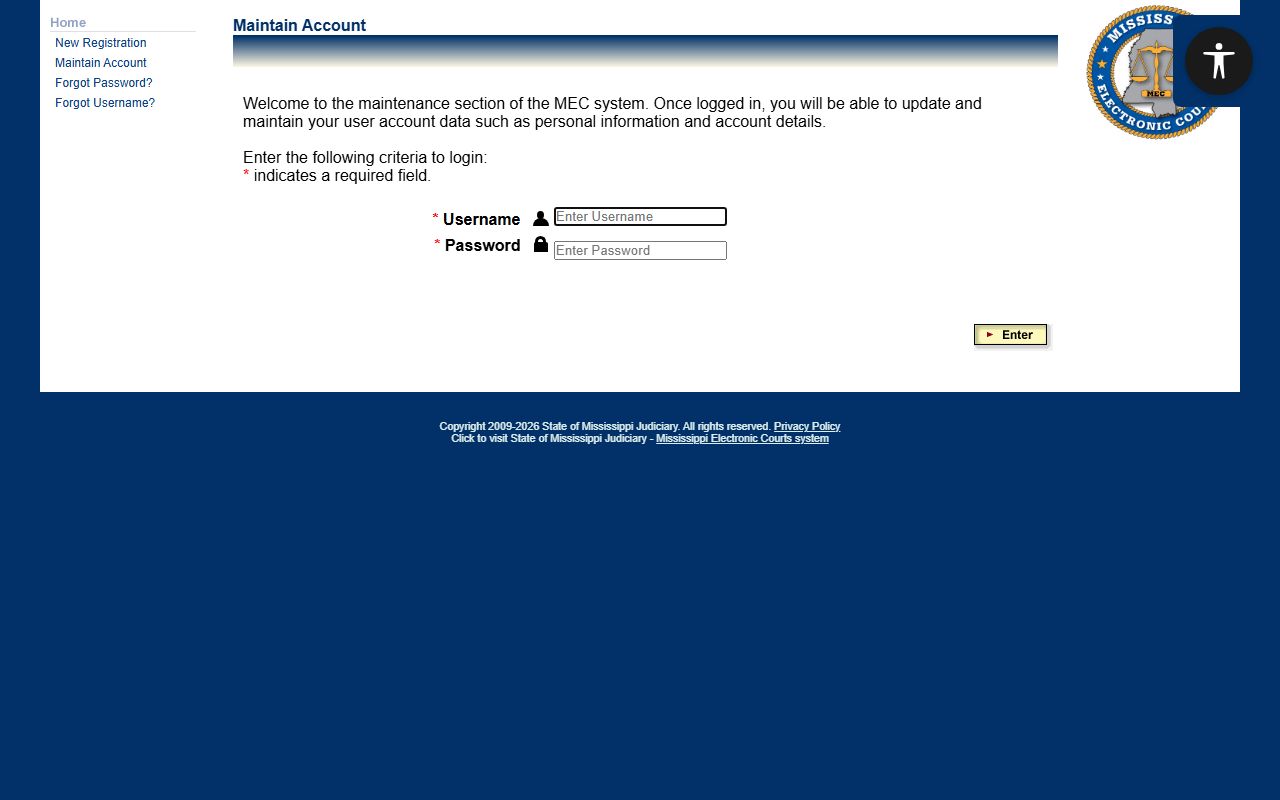 Warren County court records PAMEC online registration and login fields