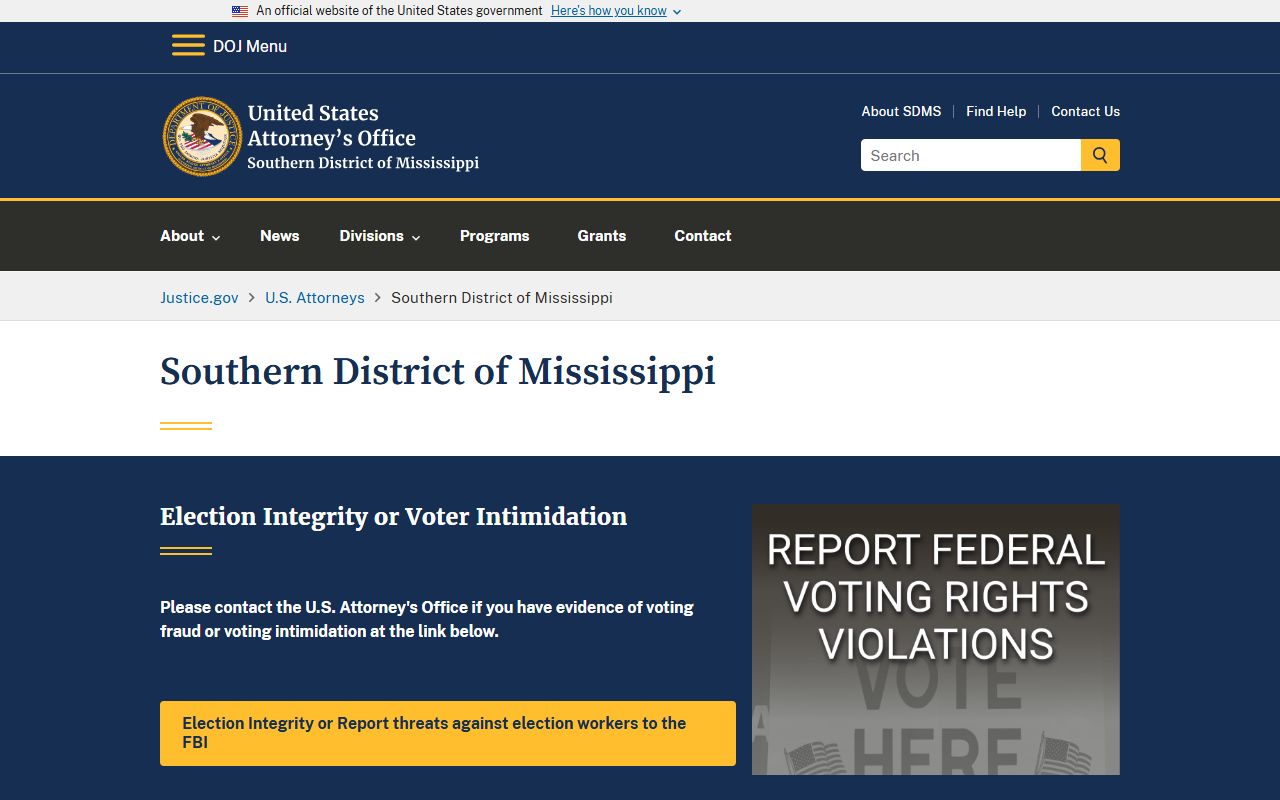 Warren County criminal court records and the U.S. Attorney for the Southern District of Mississippi