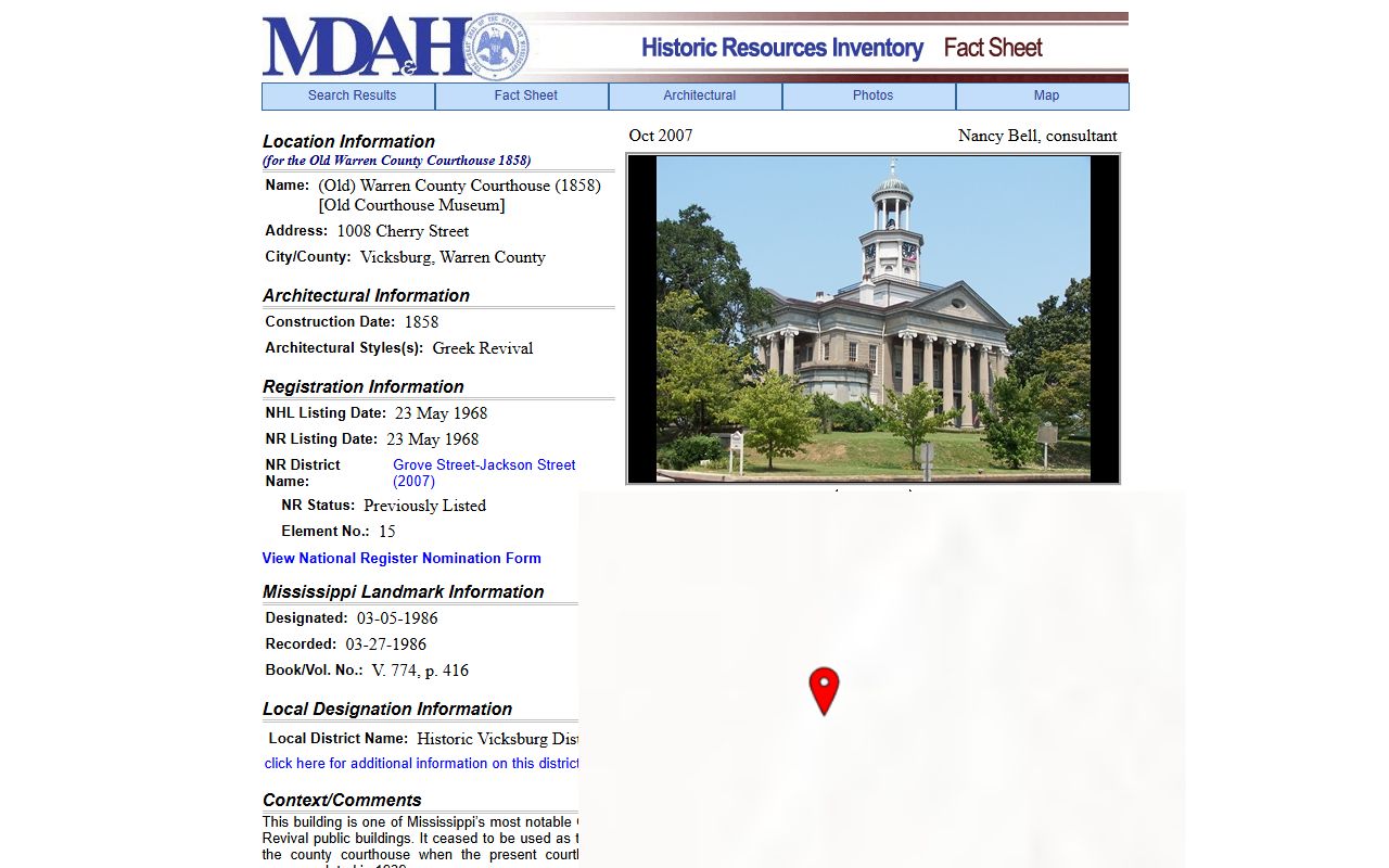 Warren County Circuit Court history record at the Mississippi Department of Archives and History