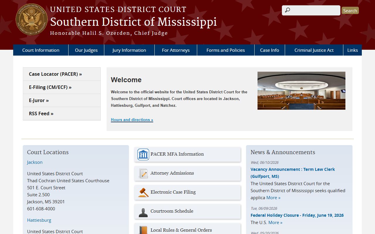 Warren County federal court records at the U.S. District Court for the Southern District of Mississippi