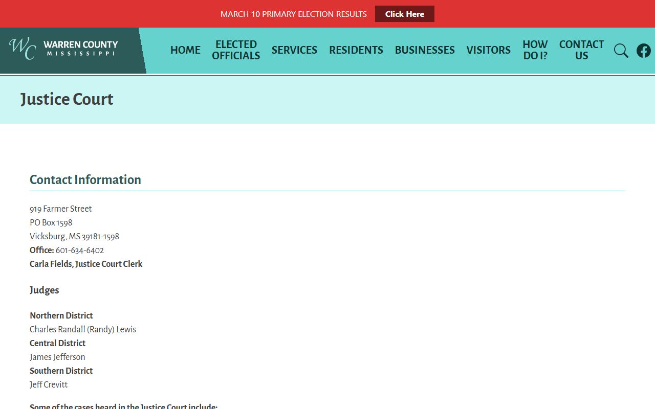 Warren County Justice Court records and case type information