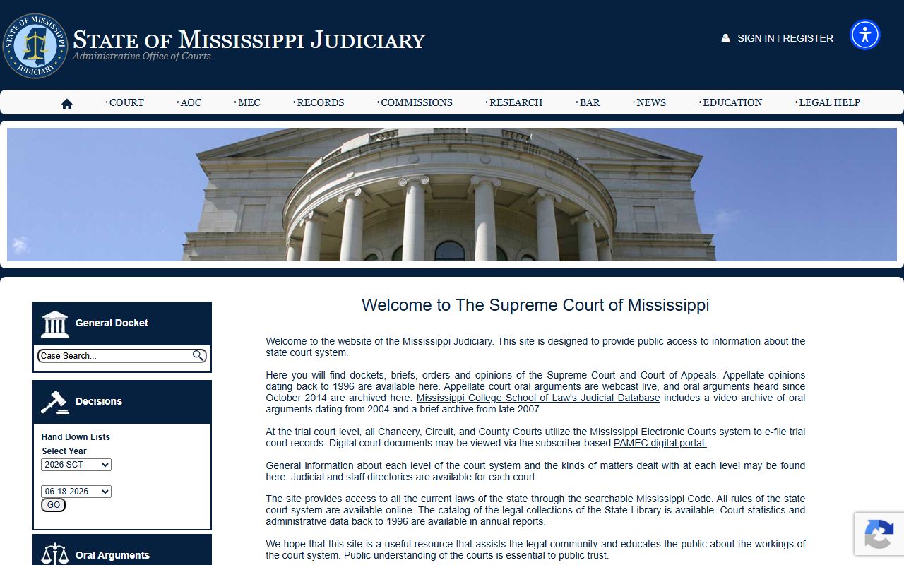 Warren County court records access through the Mississippi Judiciary website