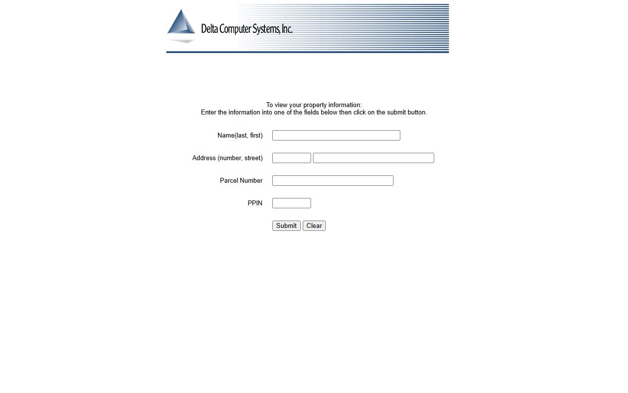 Warren County probate records property appraisal search form with name and parcel fields