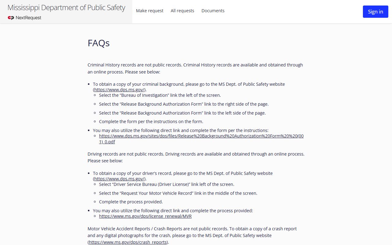 Warren County warrant records and Mississippi DPS public records request page